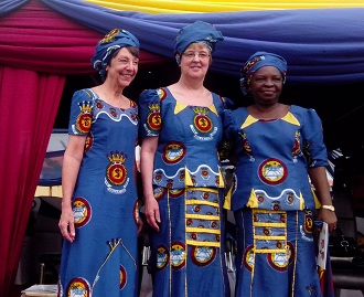 Commissioner Silvia Cox (centre), with the territorial secretary for women's ministries and the territorial president for women's ministries