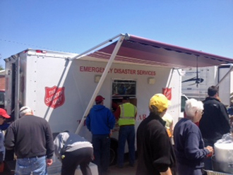 A canteen provides meals to those affected by the storms