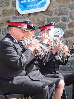 Members of the Canadian Staff Band play at a commemorative mass for victims of the Empress of Ireland disaster at Sainte-Luce Roman Catholic church in Rimouski, Quebec, on June 1, 2014