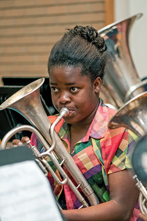 Belinda plays in the junior band at Edmonton Temple