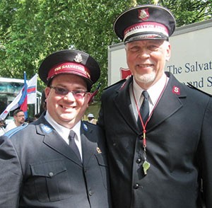 Photo of Mark Preece and William Himes, then bandmaster of the Chicago Staff Band
