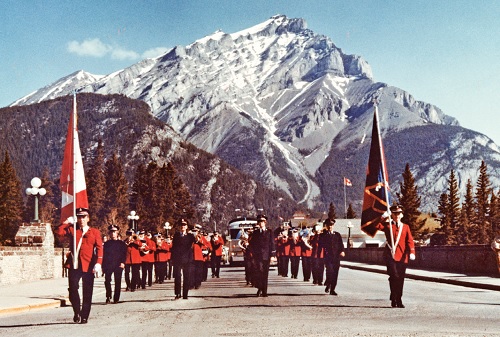 Marching with the Canadian Staff Band in the Rockies in 1978