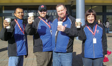 From left, Cpts Charles Chalrimawia, Fred Reid, David Bond and Joyce Downer volunteer at the 2010 Winter Olympics in Vancouver