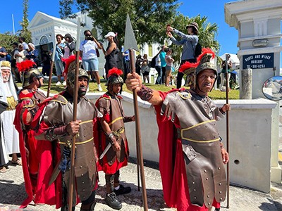 Actors dressed as Roman soldiers