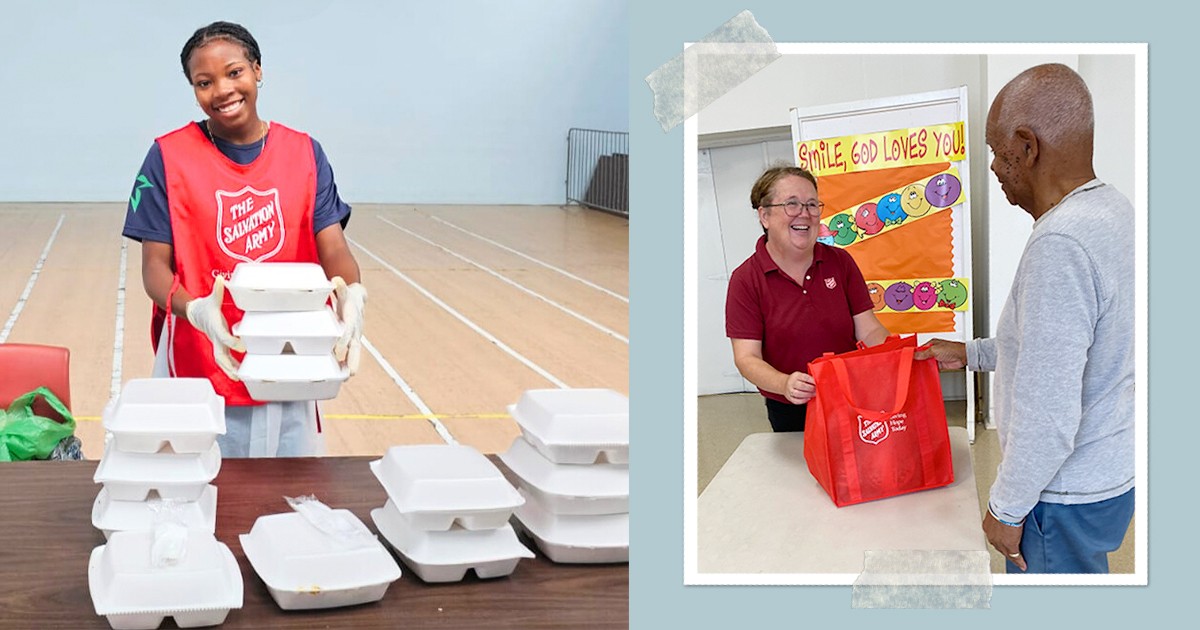 A volunteer serves meals at North Street Citadel