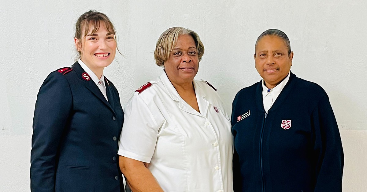 From left, Lt Amy Patrick, Mjr Susanne Fisher and CSM Jennifer Nisbett lead the senior youth group at Cedar Hill