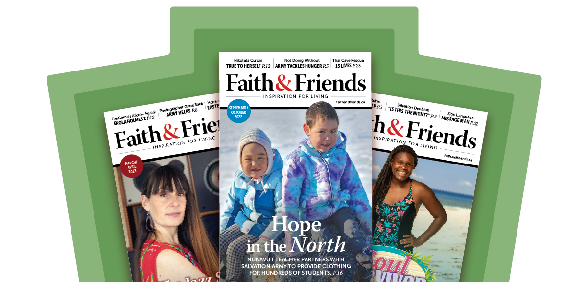 A graphic of three Faith and Friends Magazine covers spread out.