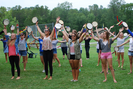 Nearly 50 enthusiastic young women participate in the timbrels elective