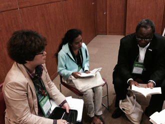 Delegates meet for a daily Bible study at the assembly of the World Council of Churches