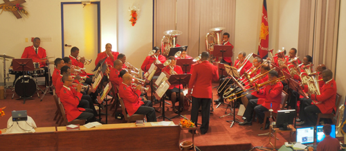 The Bermuda Divisional Band plays music at a Salvation Army corps
