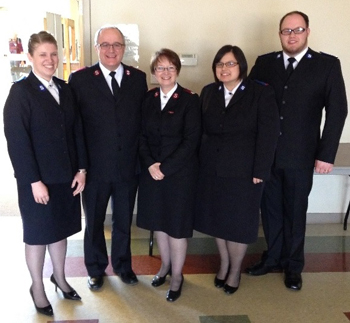 Cadet Michelle Cale, Majors Dale and Glenys Pilgrim, and Cadets Crystal and Norman Porter visit Guelph Citadel