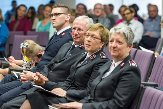 Commissioners Peddle and Lt-Colonel Sandra Rice listen attentively