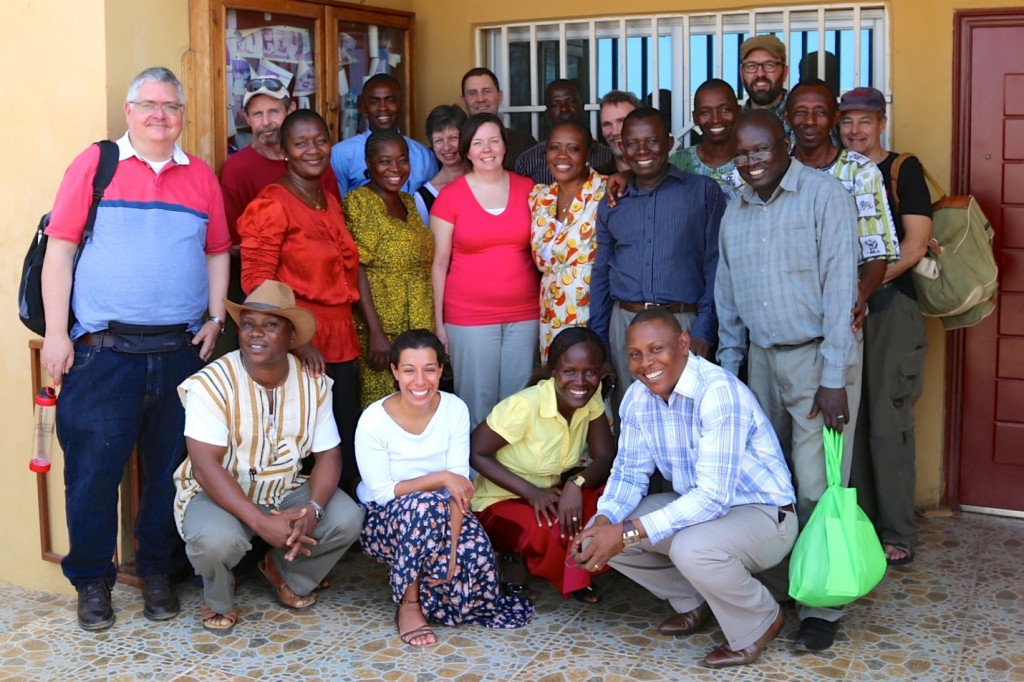 Canadian Foodgrains Bank food study tour participants and the team from Network Movement for Justice and Development in Freetown, Sierra Leone. Cpt Heather Matondo is in the middle. 