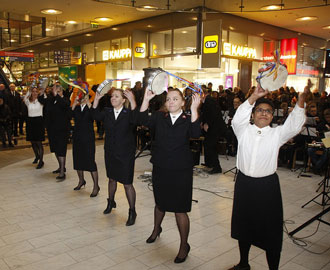 A Salvation Army timbrel performance at the Kamppi Shopping Center in Helsinki