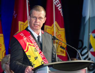 Lt Yves Bolduc speaks on behalf of his session-mates