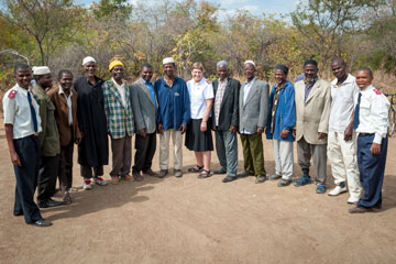 Photo of Major Gillian Brown, director of world missions, with Funwe village leaders