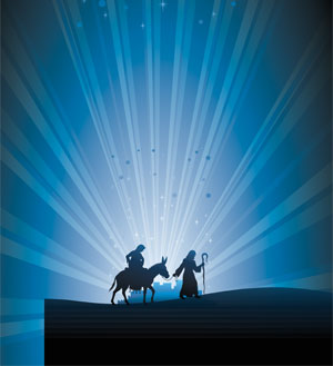 Image of Mary and Joseph travelling to Bethlehem
