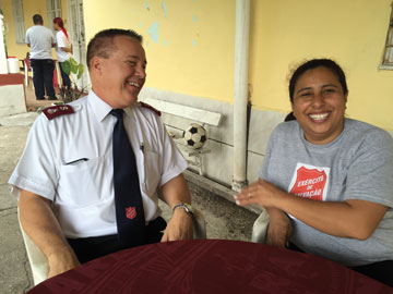 Major Dan Ford talks with Captain Ionara Tebas