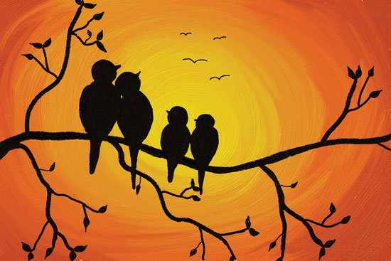 This drawing, created by Cpt Shannon, represents the Howard family. On the branches are Cpts Shannon and Jeff with their two children, while the four birds in the sky represent the infants they lost through miscarriage