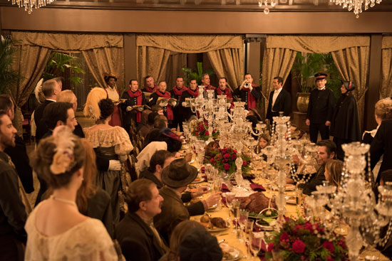 The choir performs at the Christmas banquet