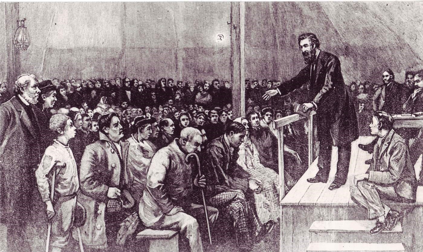 William Booth preaches at a meeting in a tent in East London (photo: International Heritage Centre)