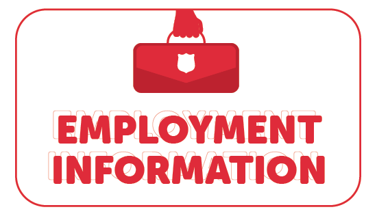 A button graphic of a hand holding a briefcase with the Salvation Army Shield, and the words "Employment Information".