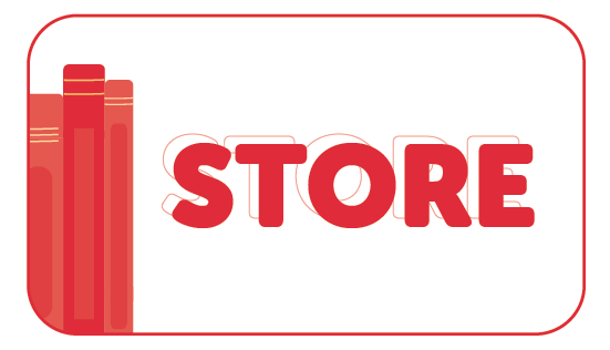 A button graphic of illustrated books and the word "Store".