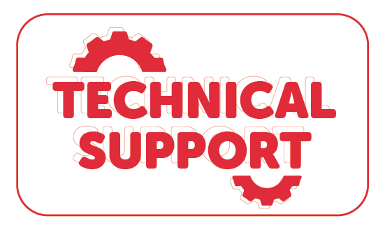 A button graphic of illustrated gears and the words "Technical Support".
