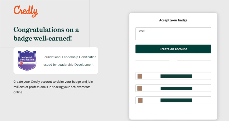 Screenshot of Credly account creation page 