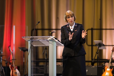 Commissioner Susan McMillan brings the Word to Salvationists during the camp meetings