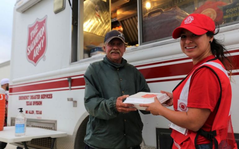 A Salvation Army offers a meal to someone in need