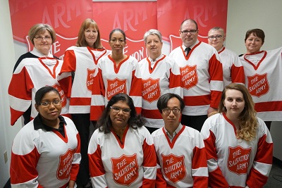 Salvation Army personnel in the Ontario Central-East Division show their support for the Humboldt Broncos on Jersey Day (April 12)