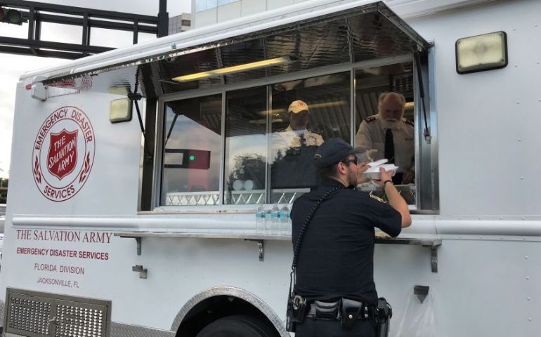 A mobile canteen serves first responders