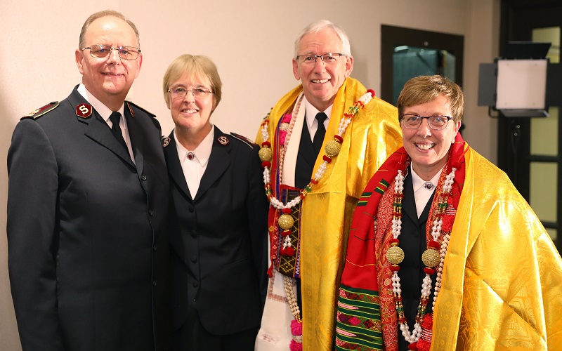 General André Cox and Comr Silvia Cox with General-elect Brian Peddle and Comr Rosalie Peddle