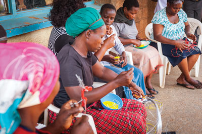 Making crafts to sell at the market