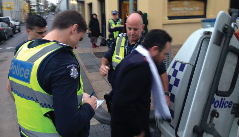 Cpt Craig Farrell is arrested after participating in a peaceful protest in Australia*