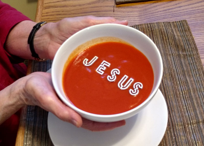 Joyce Starr Macias finds "Jesus" in her soup (Photos: Everett Griffin)