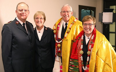 General André Cox and Commissioner Silvia Cox with General-elect Commissioner Brian Peddle and Commissioner Rosalie Peddle