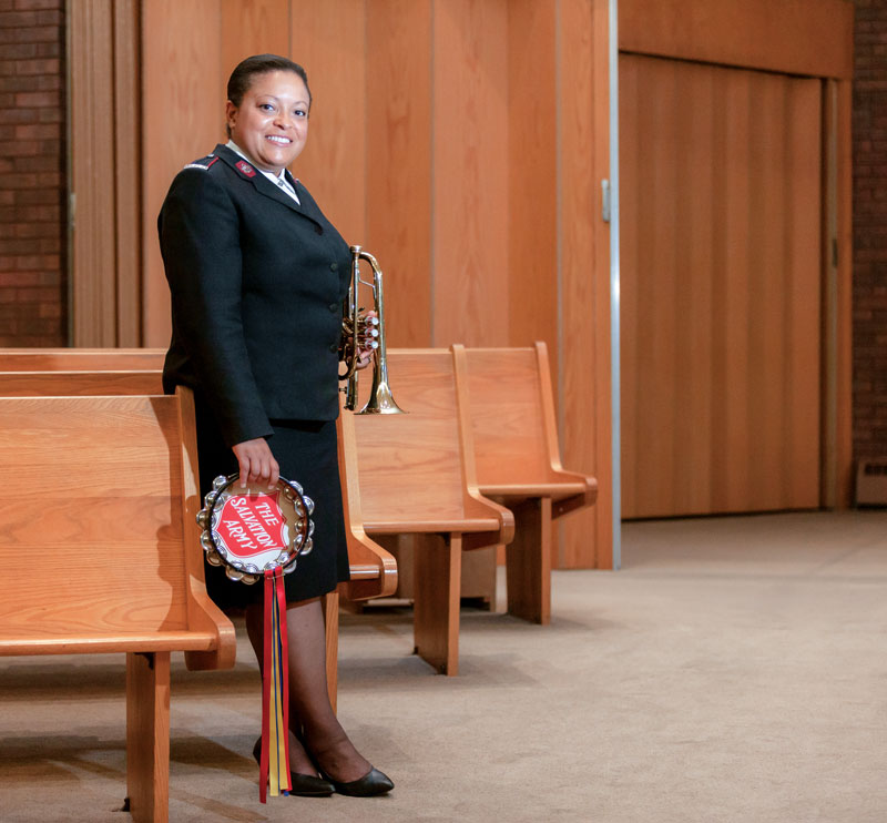 Serena Doars leads the timbrels and plays cornet at London Citadel (Photo: Mark Spowart)