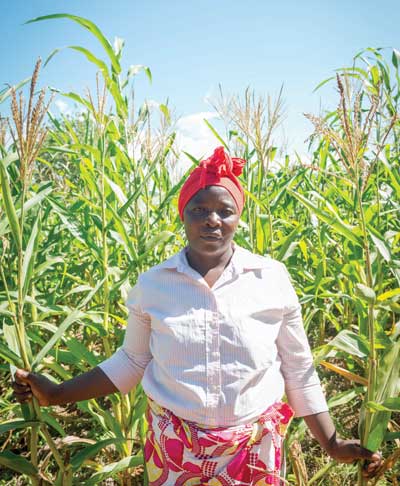 A farmer stands in her maize plot.