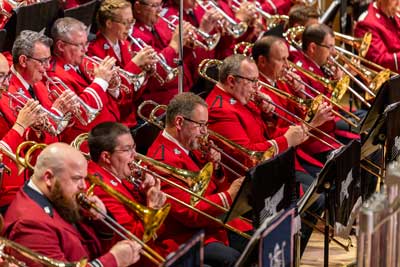 The massed band in performance