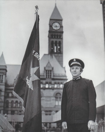 Major Norman Bearcroft stands near city hall in Toronto