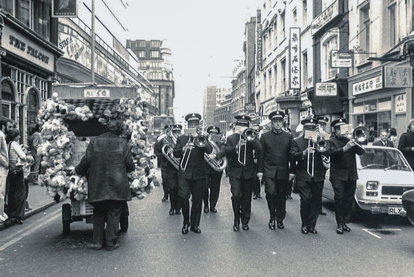 The Canadian Staff Band marches through the streets of London, England