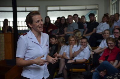 Photo of Cpt Krista Andrews speaking 