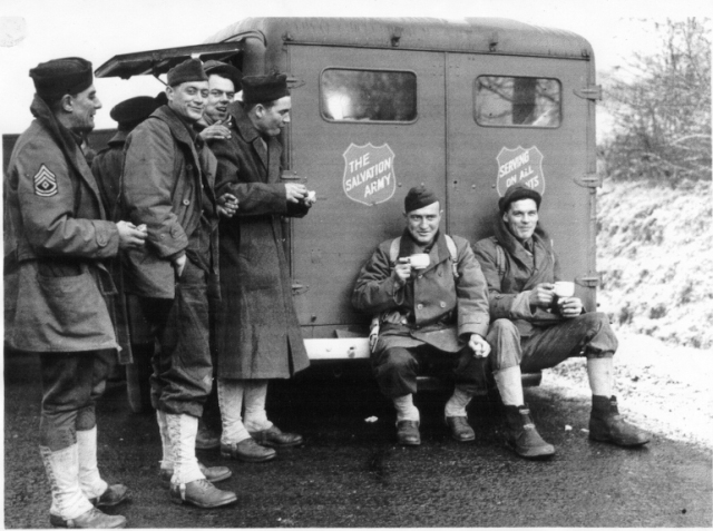 A Canadian canteen serves American troops during the Second World War