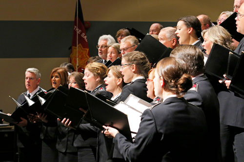 The Canadian Staff Songsters perform during the welcome service at Scarborough Citadel