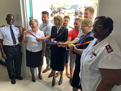 Cutting the ribbon at West End Community Church