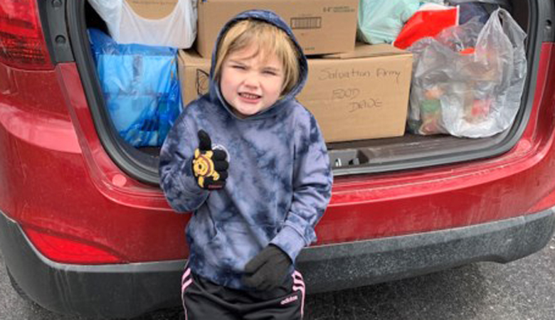Five-year-old Kennedy Hill collected three minivans worth of food and supplies 