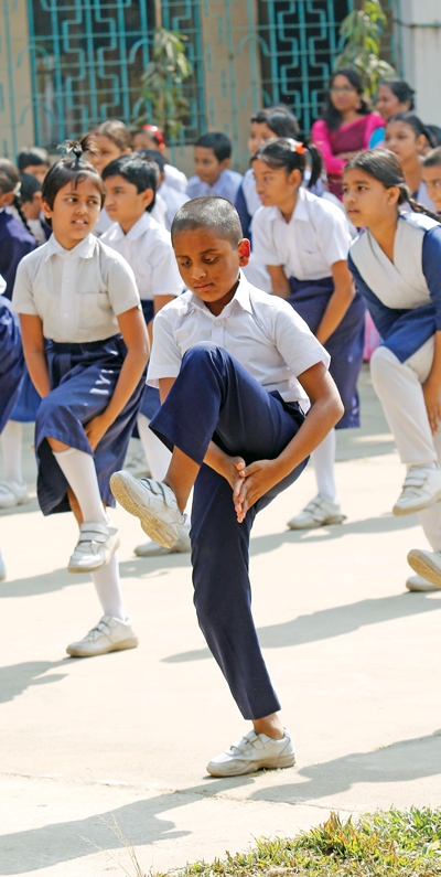 Photo of child exercising at the Integrated Children's Centre in Bangladesh