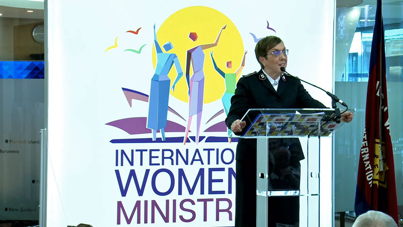 Comr Rosalie Peddle reveals the new international women's ministries logo